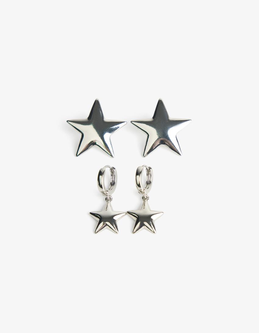 2-Pack ster oorbellen-Zilver-2