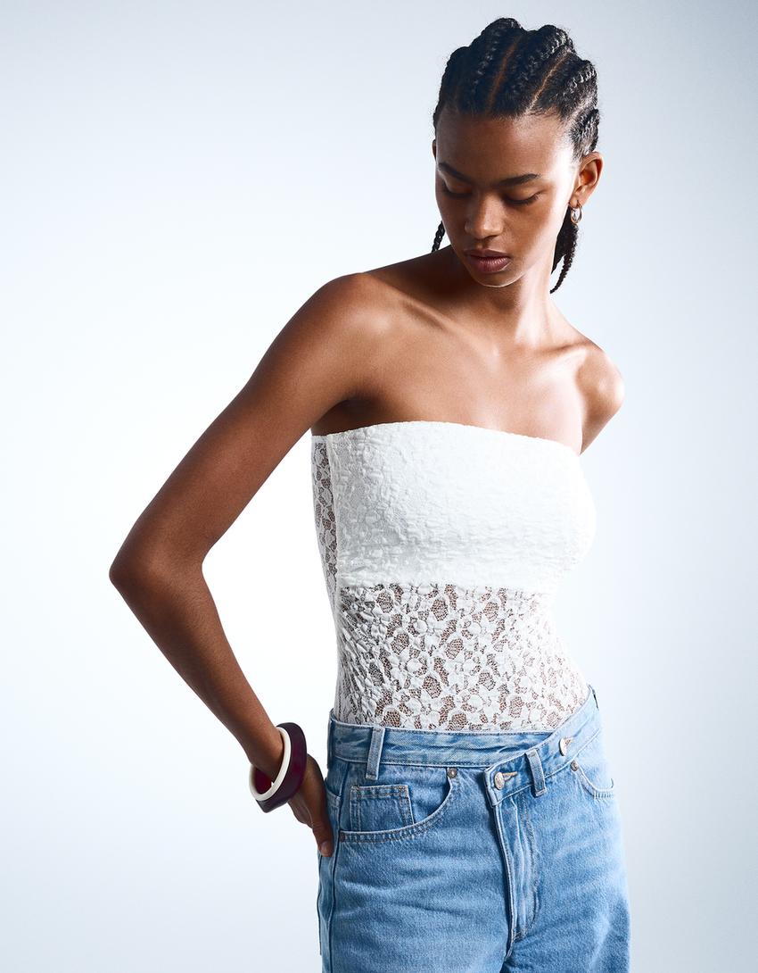 Body bandeau de renda-Cru-2
