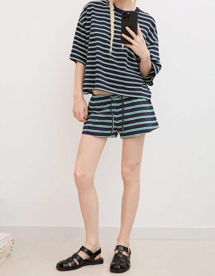 Shorts in felpa con vita elasticizzata-Marino-2