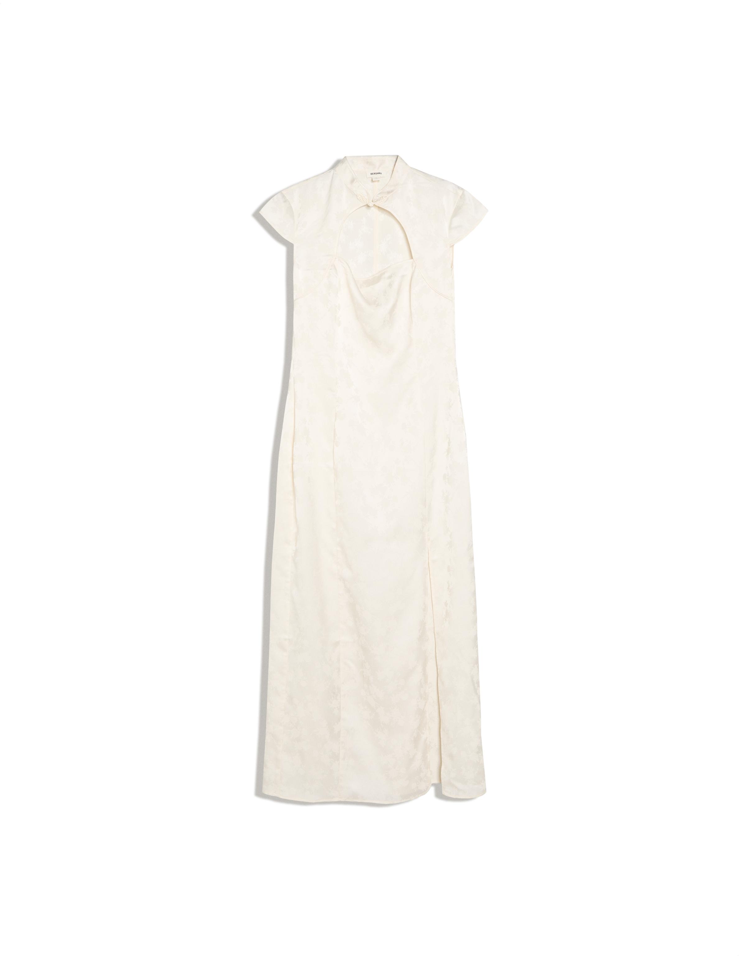 Sateen jacquard midi dress — White