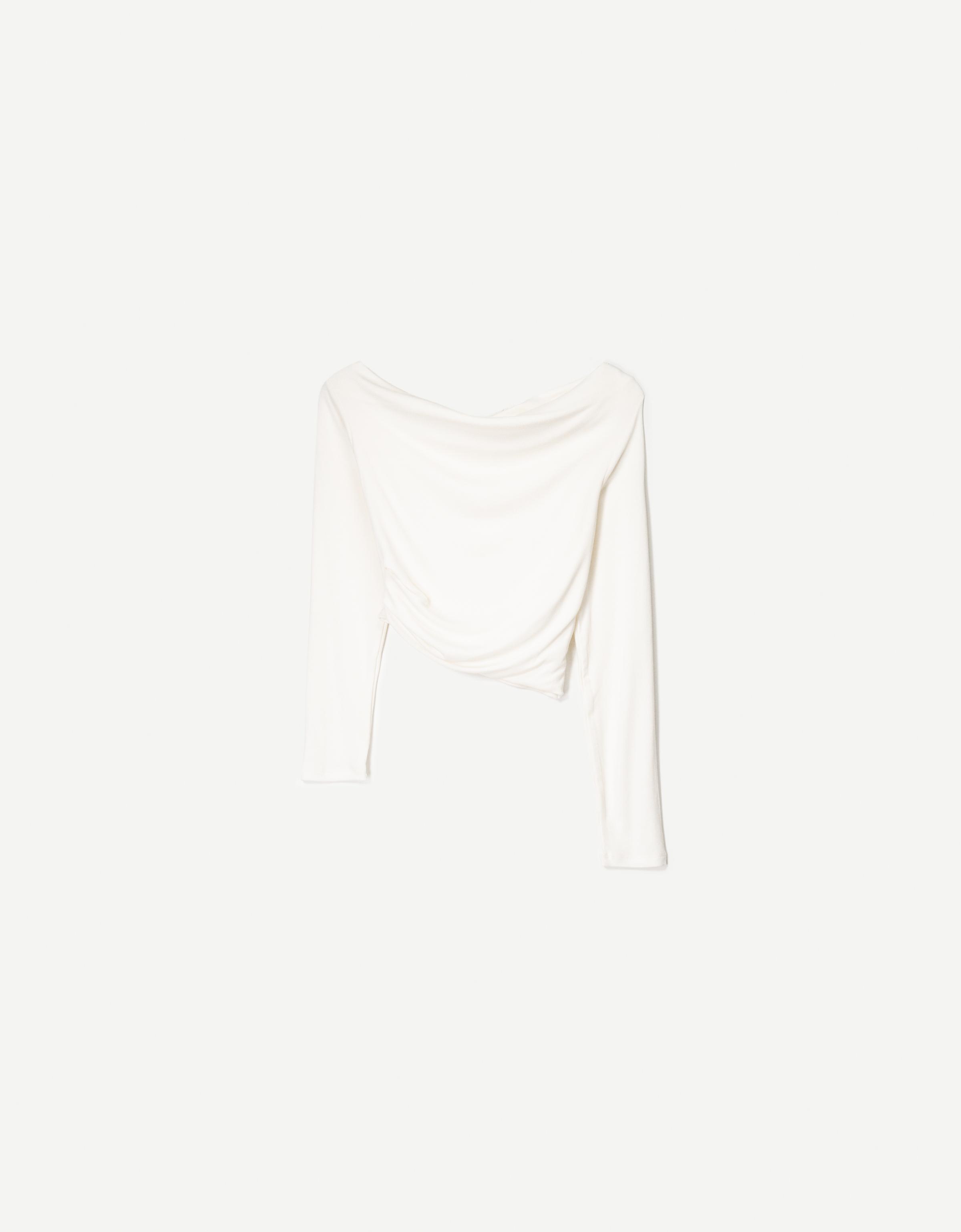 Bershka Asymmetrisches Langarmshirt Damen L Rohweiß