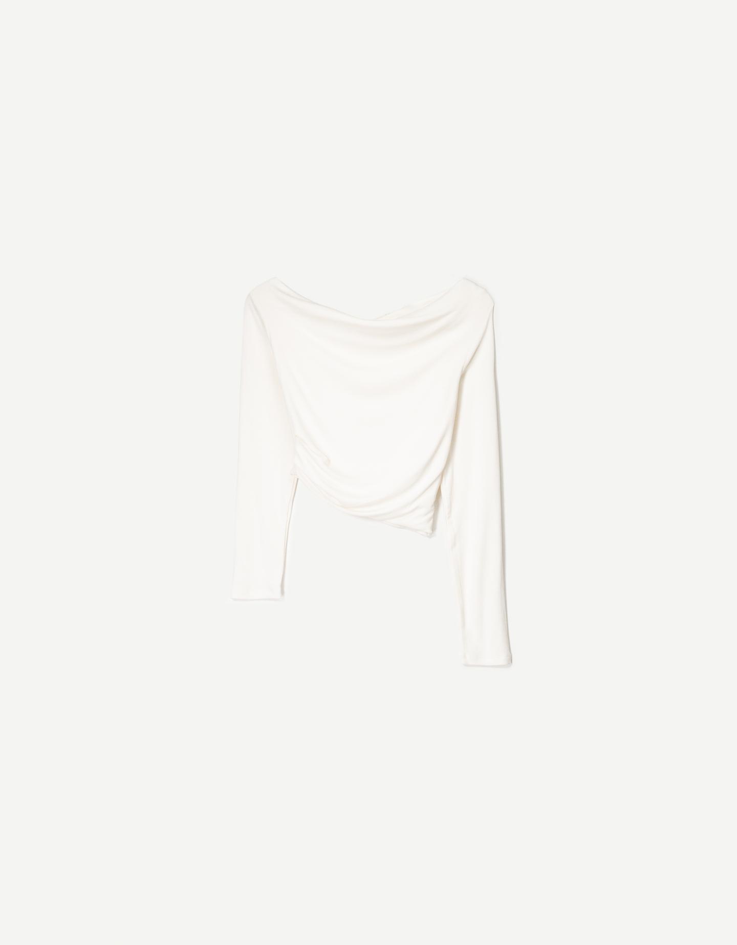 Bershka Asymmetrisches Langarmshirt Damen M Rohweiß günstig online kaufen