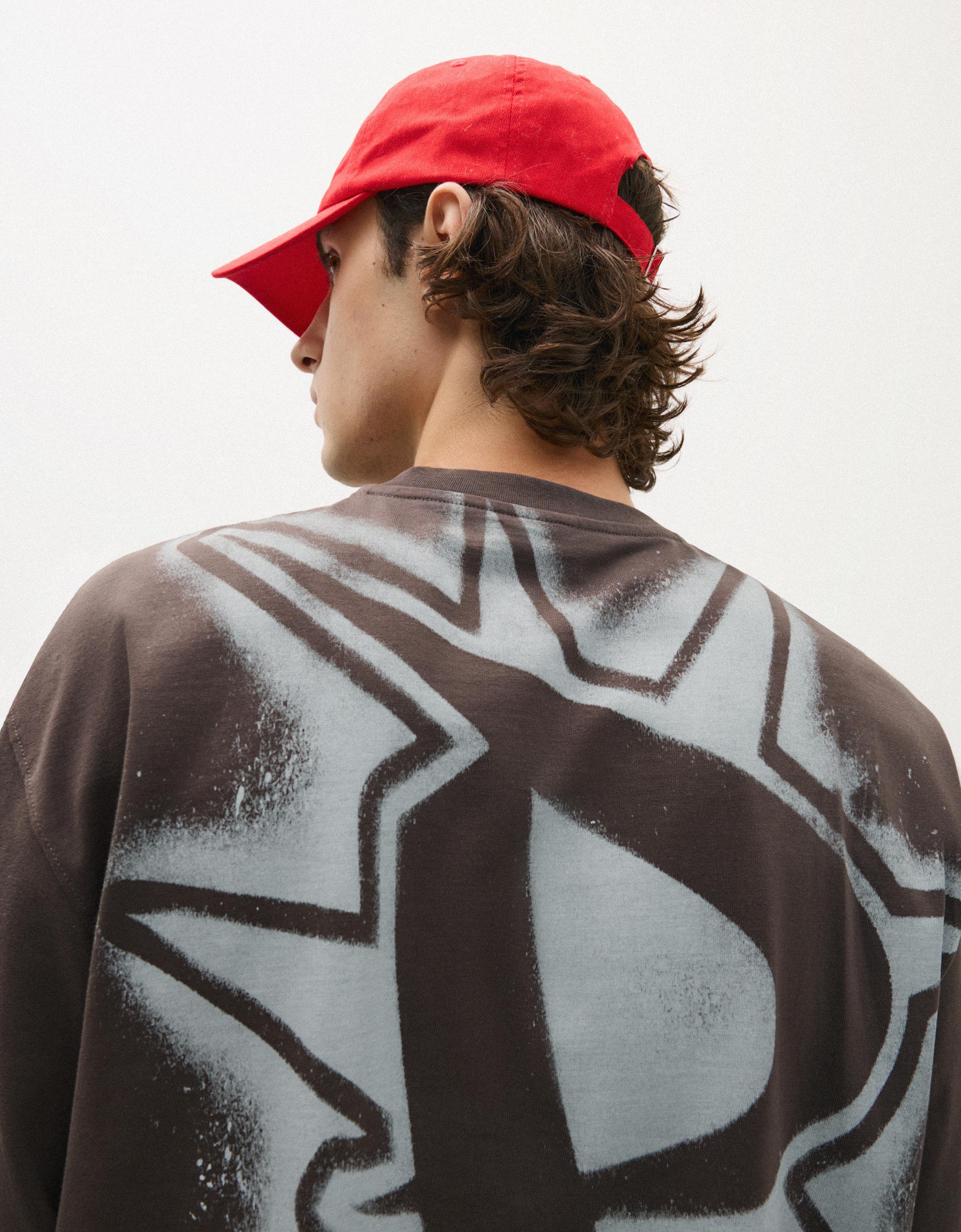 Short sleeve boxy print T-shirt — Grey