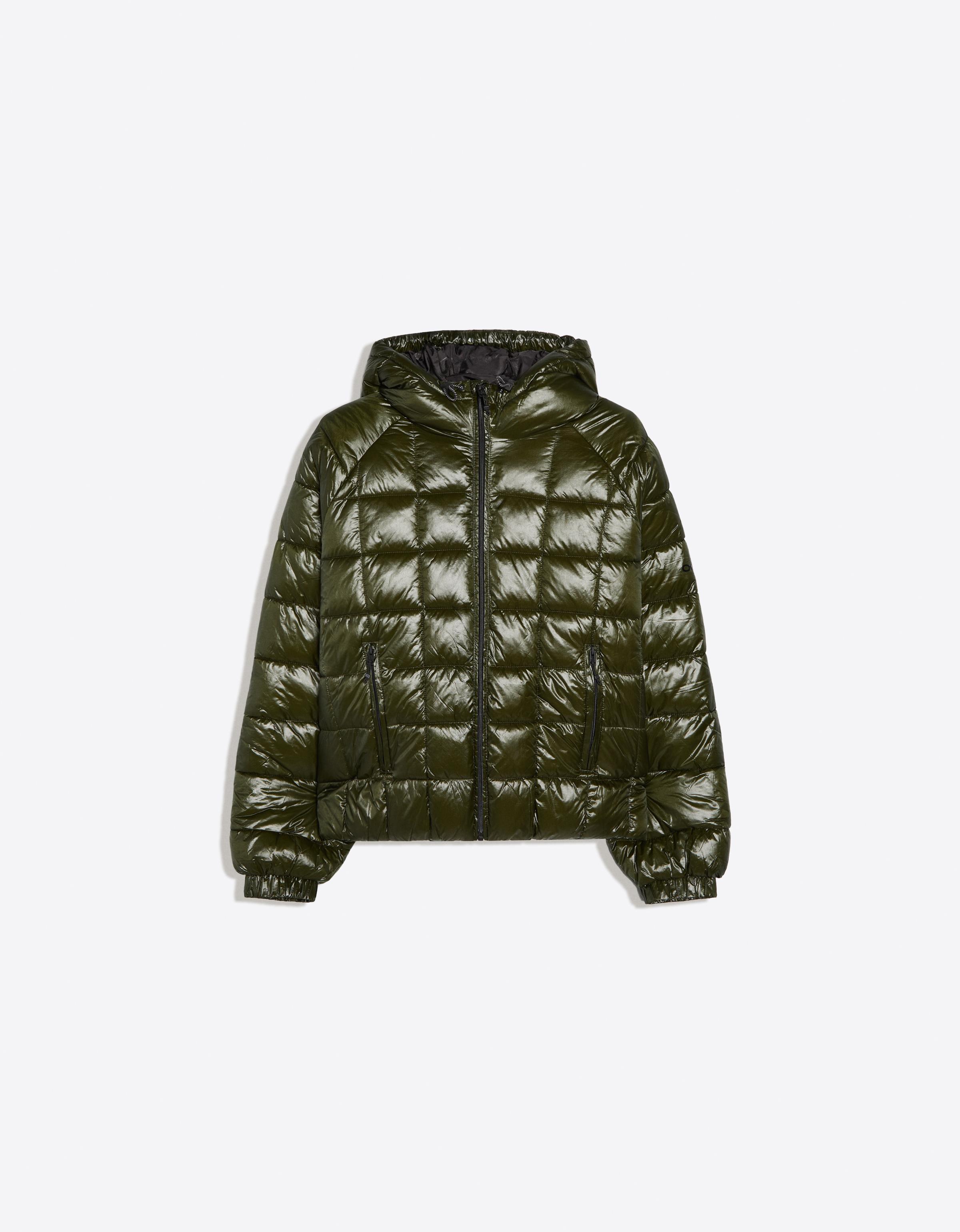 Hooded grid puffer jacket — Khaki