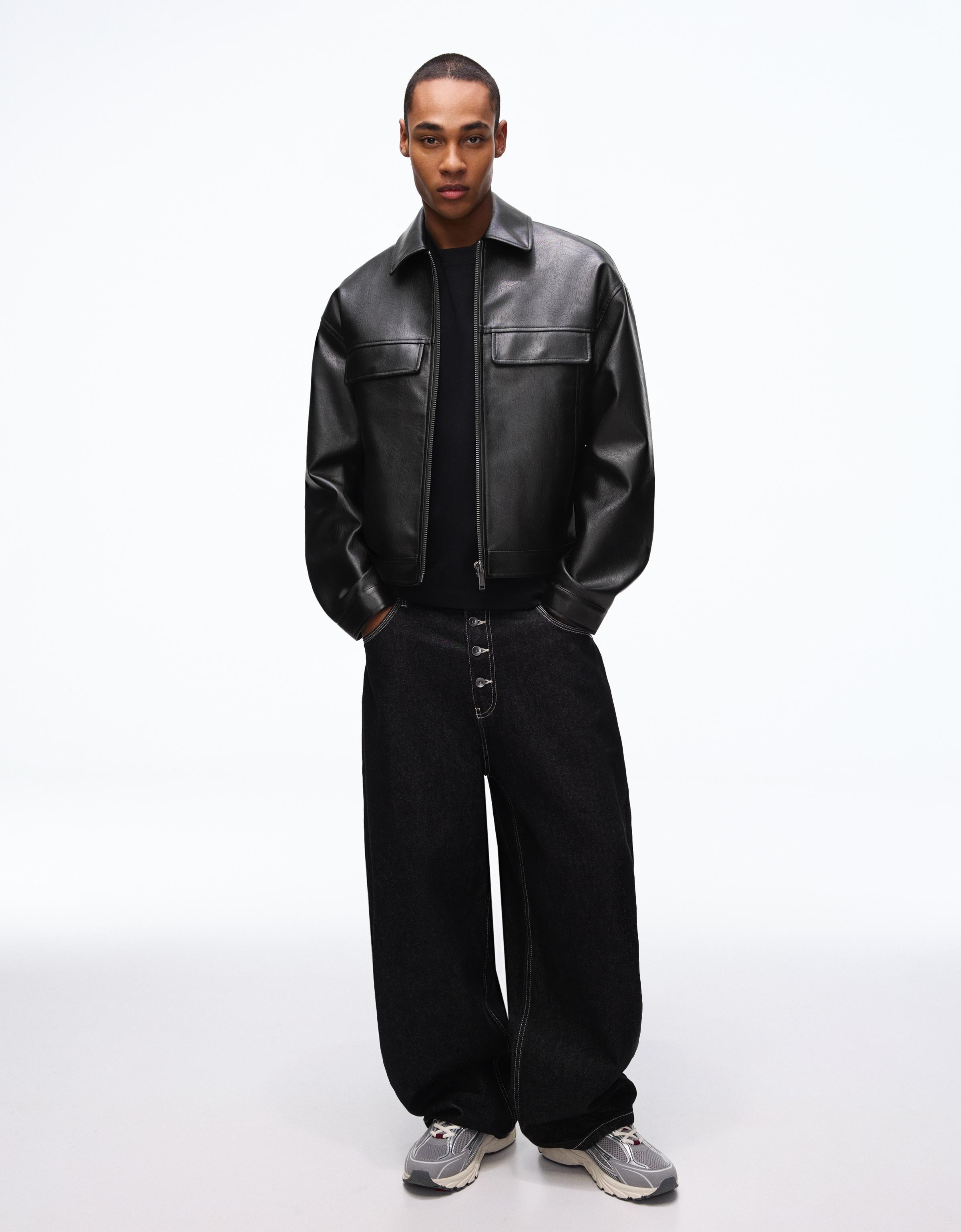 Boxy fit suni deri ceket - Görsel 61