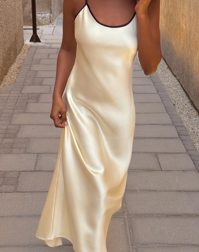 Sateen strappy midi dress-Yellow