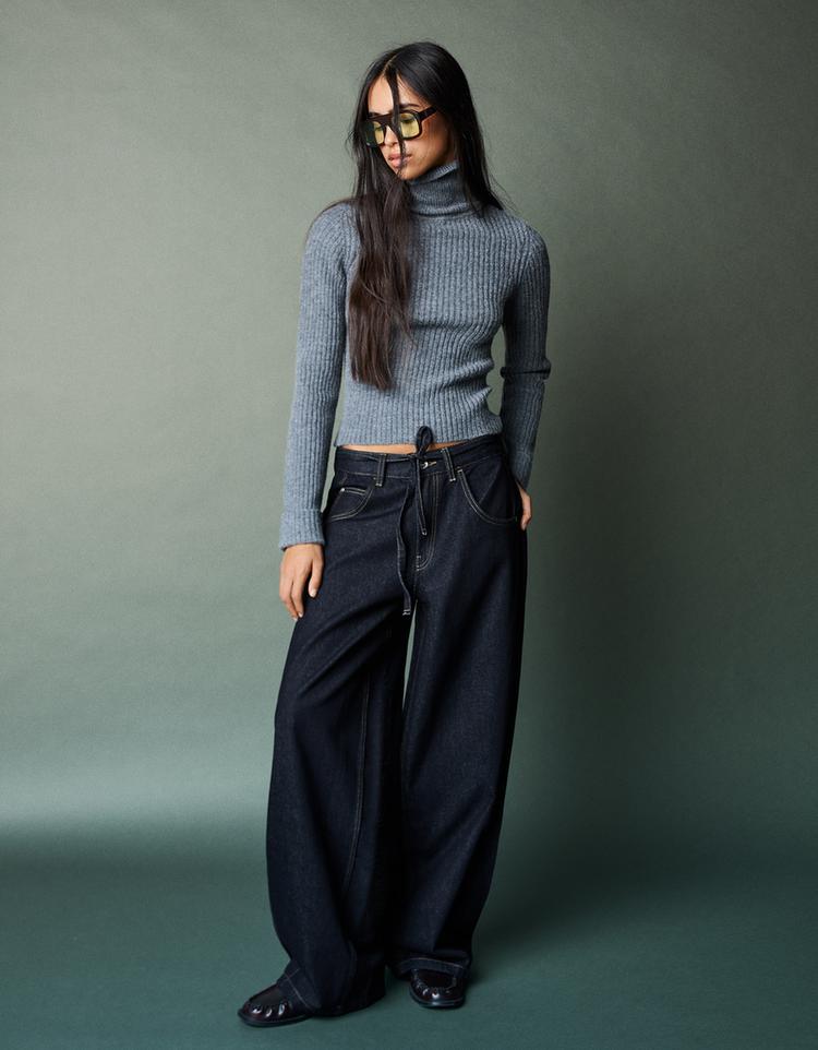 Jeans wide leg barrel cinturón