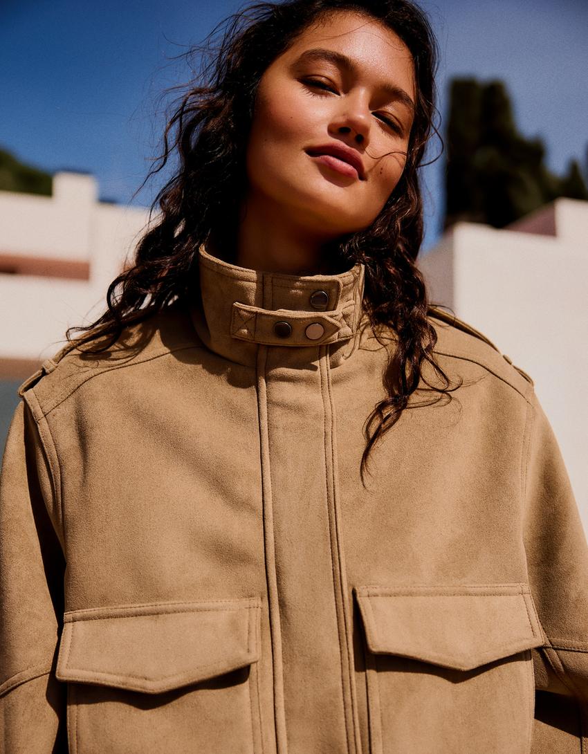 Faux suede jacket-Sand