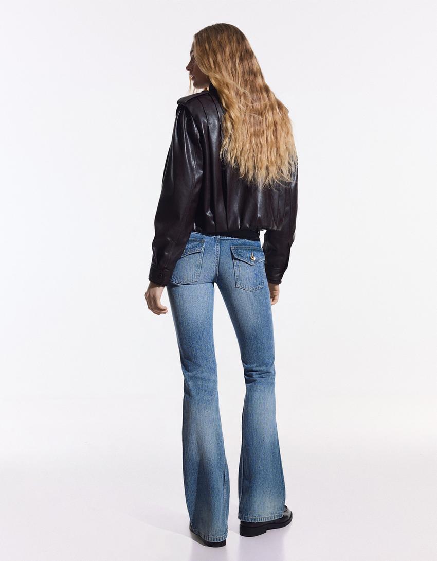 Düşük bel baggy fit çan paça jean-Açık mavi