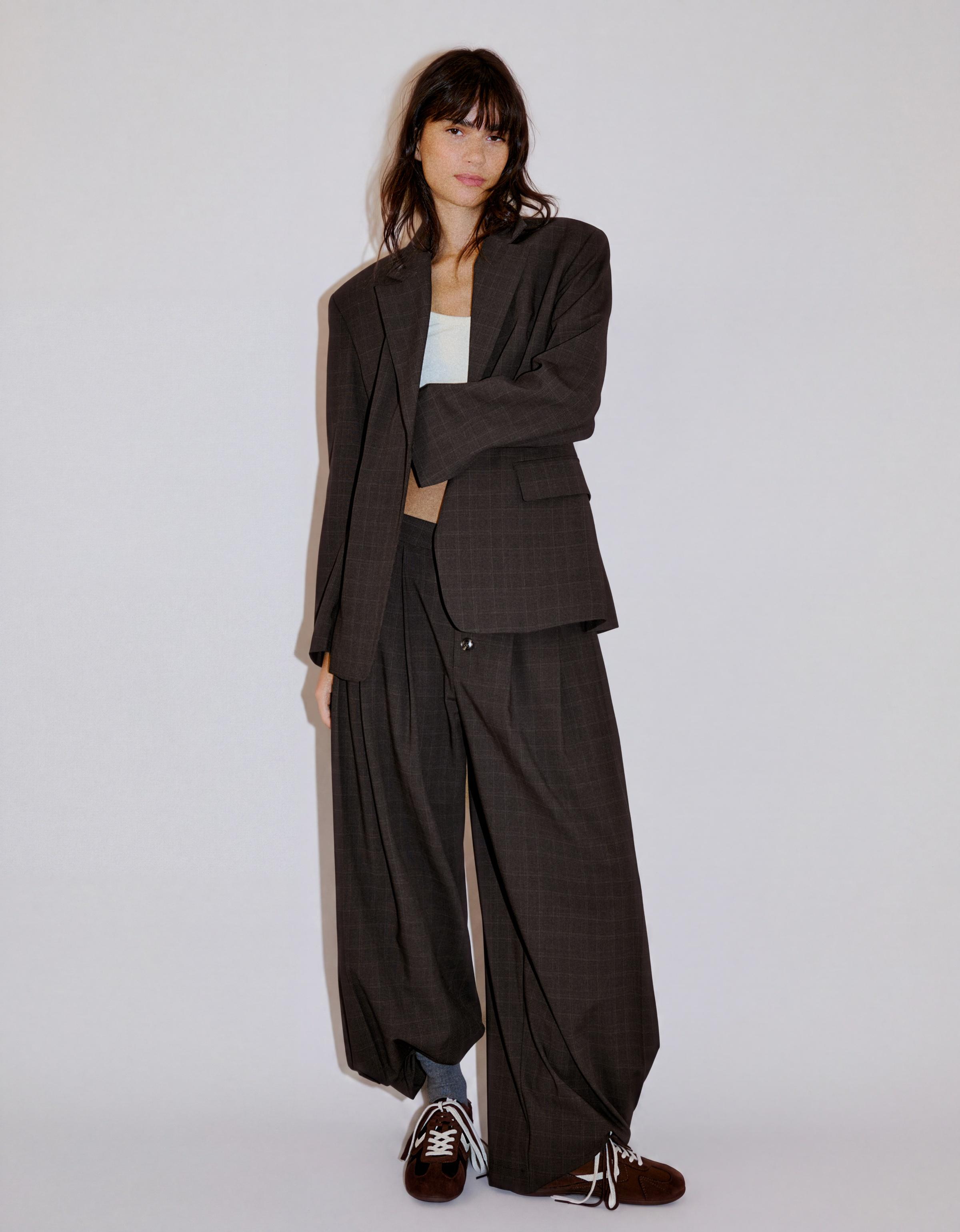 Tailored check blazer — Brown