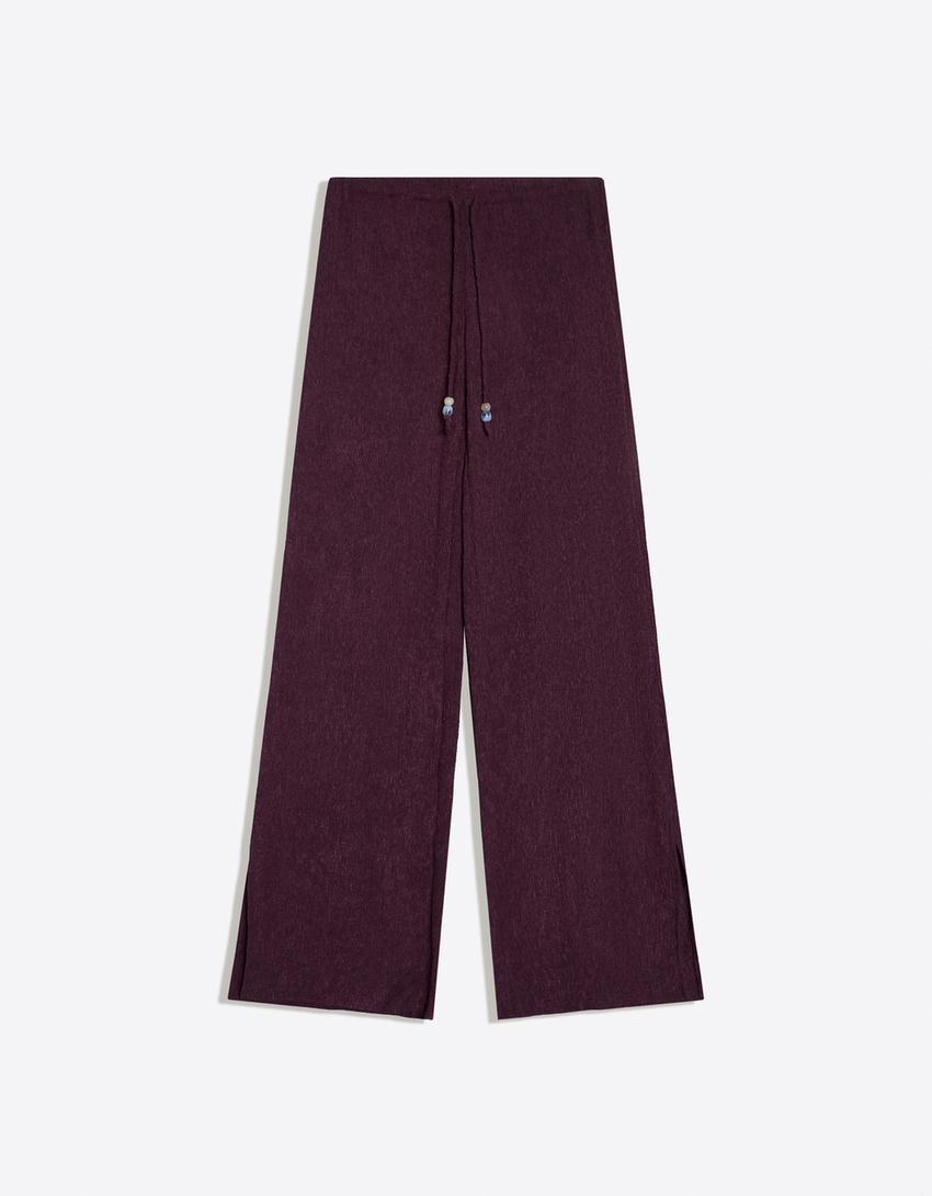 Pantalon wide leg à taille élastique-Violet