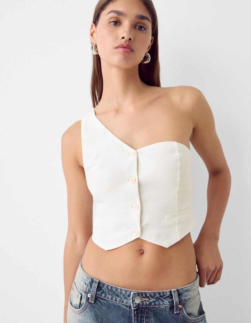 Gilet sans manches lin mélangé-Blanc cassé-2