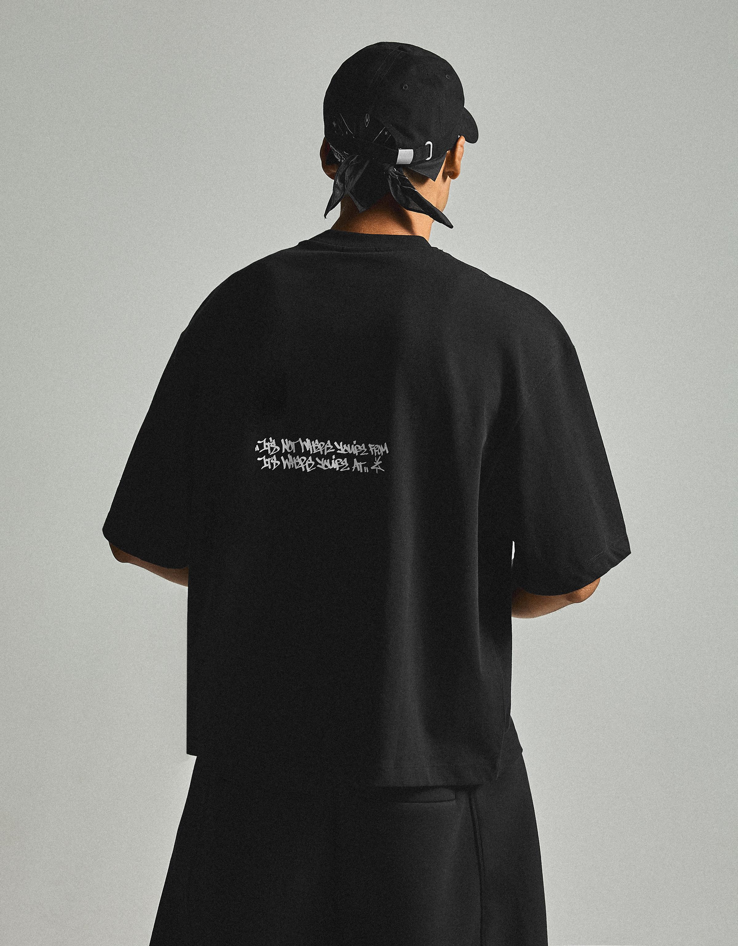 Short sleeve boxy ZOO YORK X BERSHKA T-shirt — Black