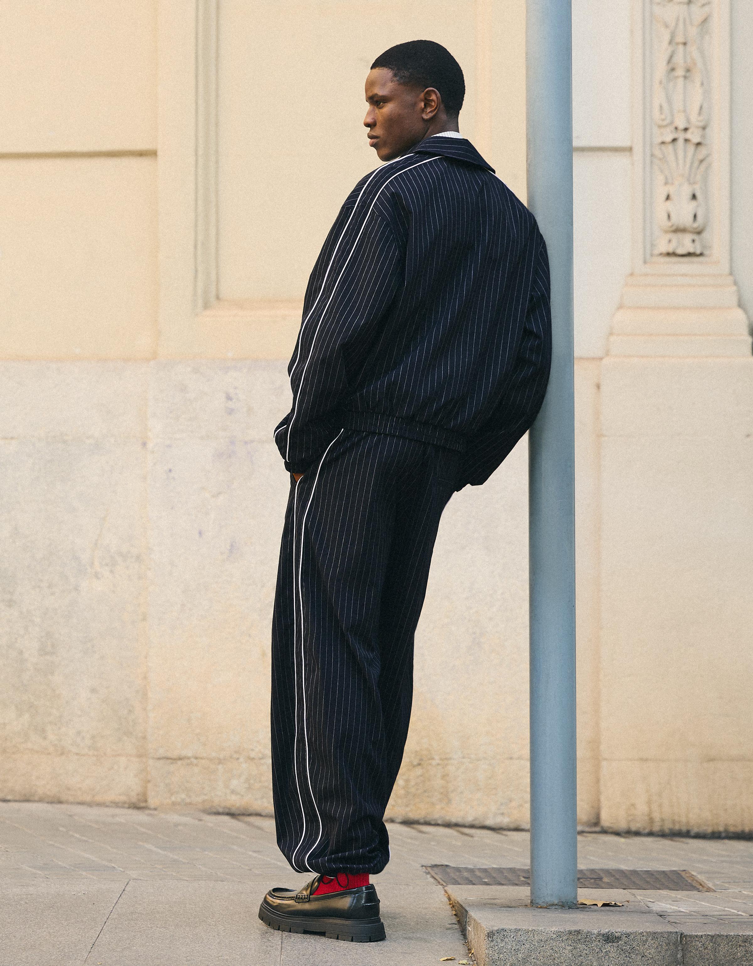 Pinstripe zip-up jacket — Navy