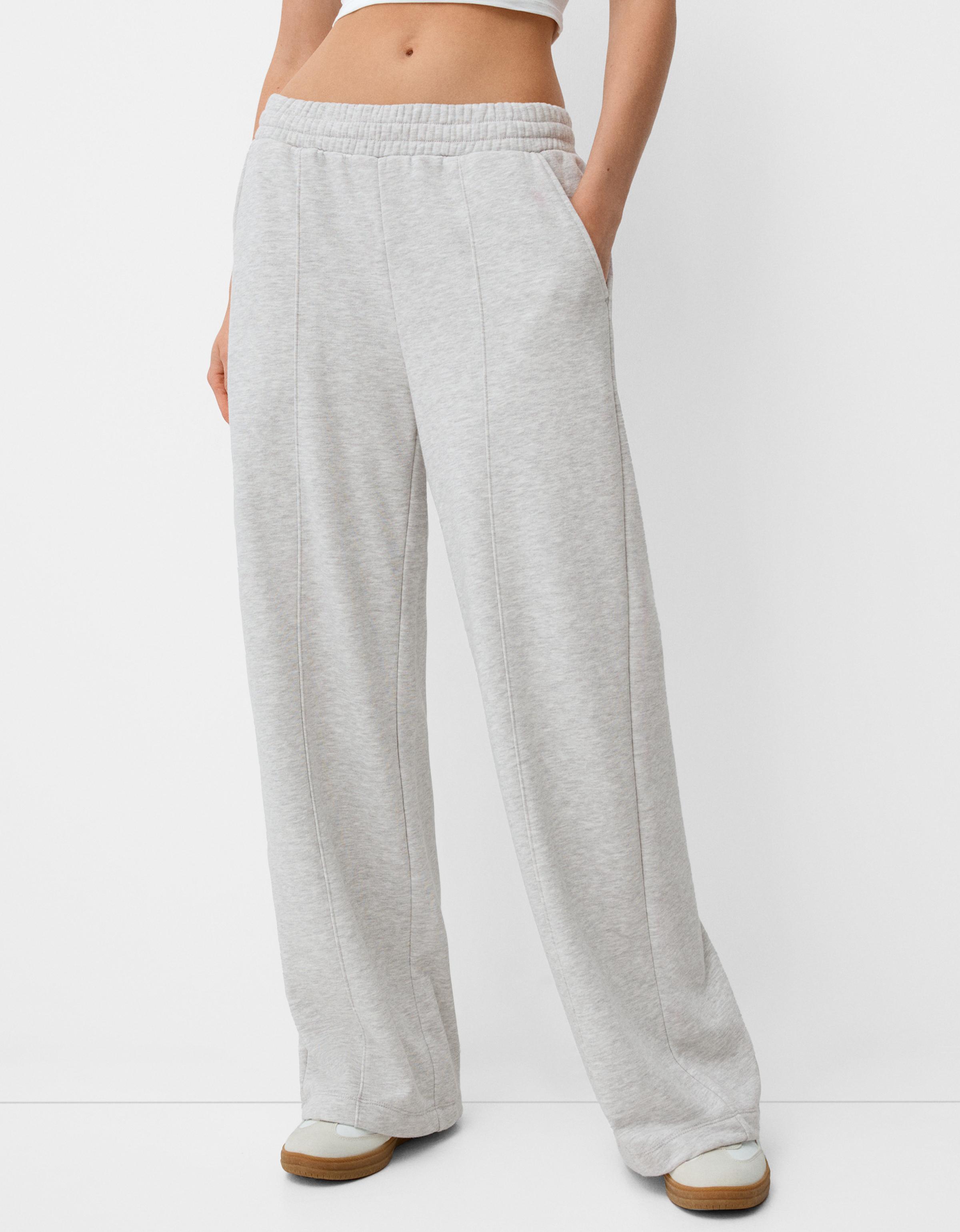 Bershka Wide Leg Hose Aus Plüsch Damen S Grau