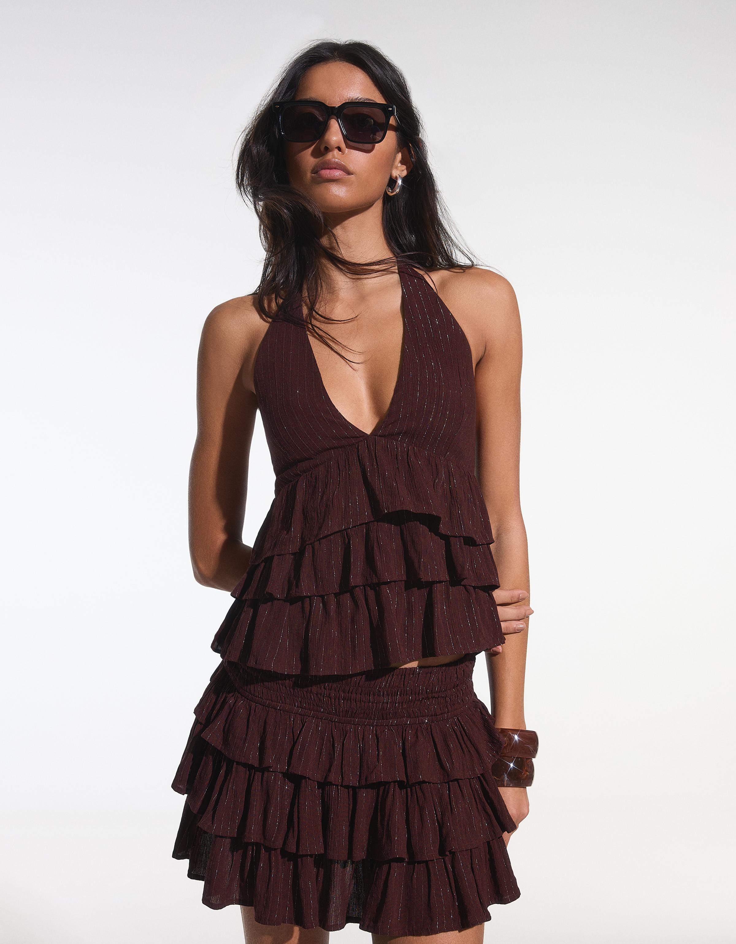 Ruffle halter top — Brown