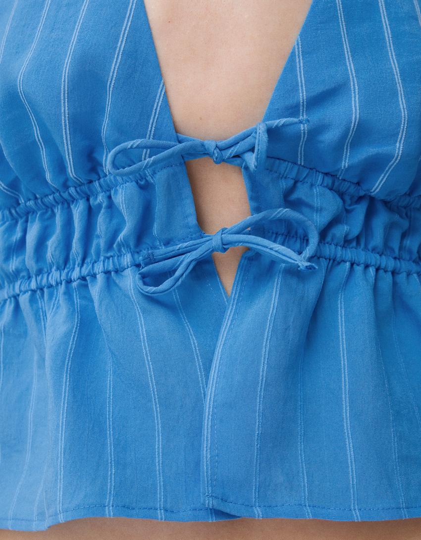 توب مقلّم بياقة هالتر-أزرق-5