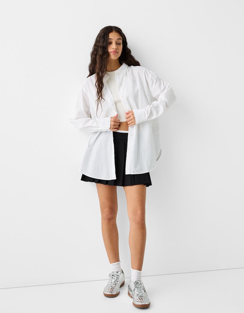 Long sleeve poplin shirt-White-3