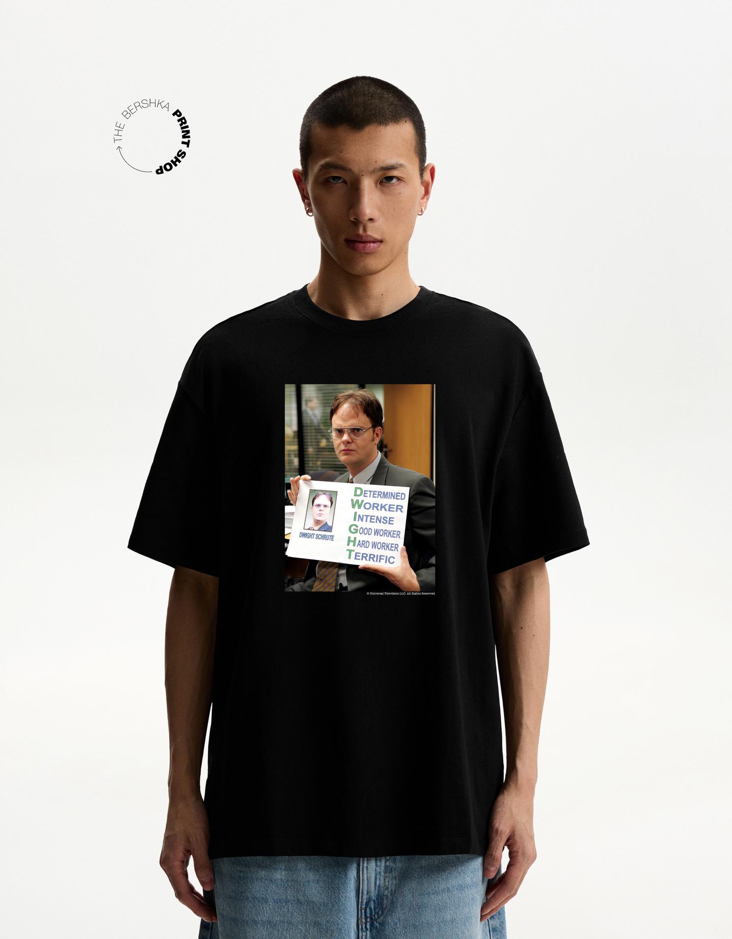 Bershka koszulka the office z krótkim rękawem czarny