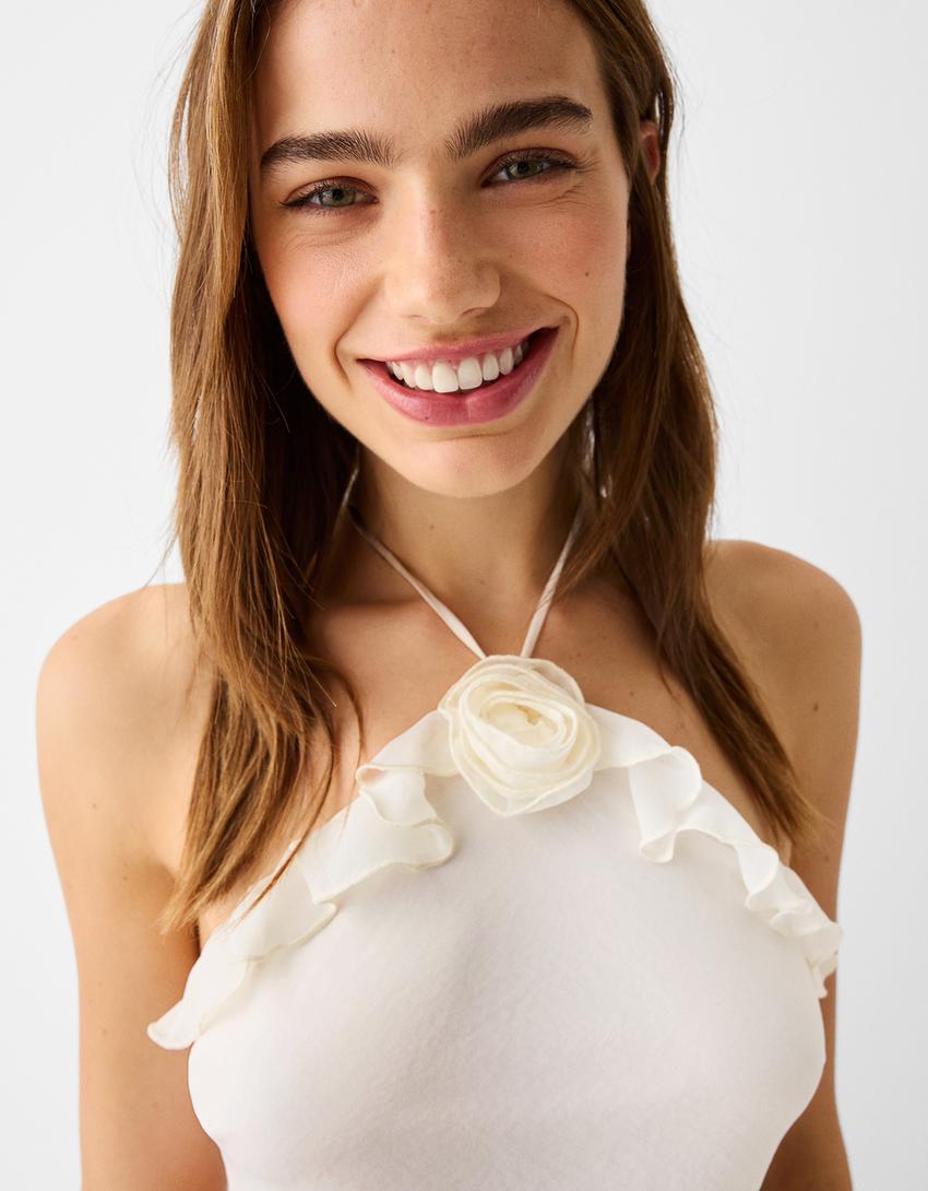 توب شيفون بتفصيل زهور-كريمي-2