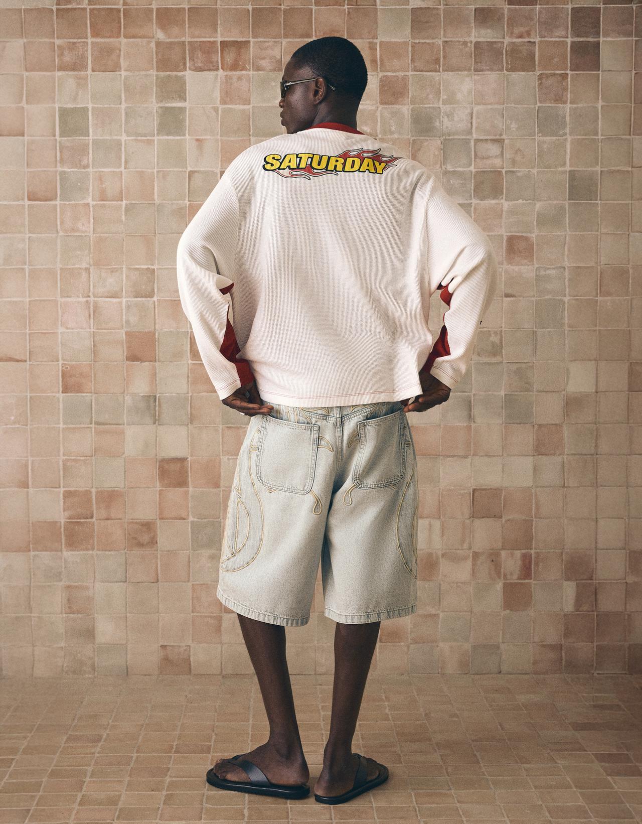 Baggy denim patch Bermuda shorts — Grey