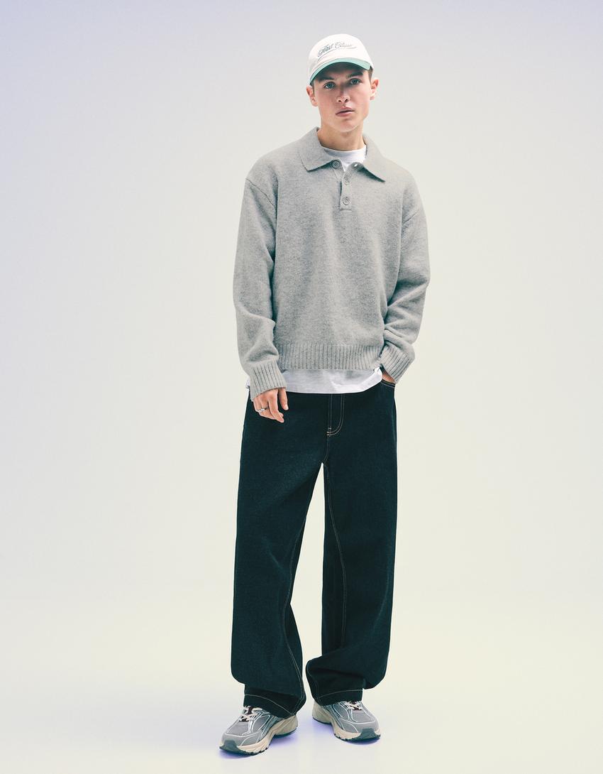 Pull col polo-Gris