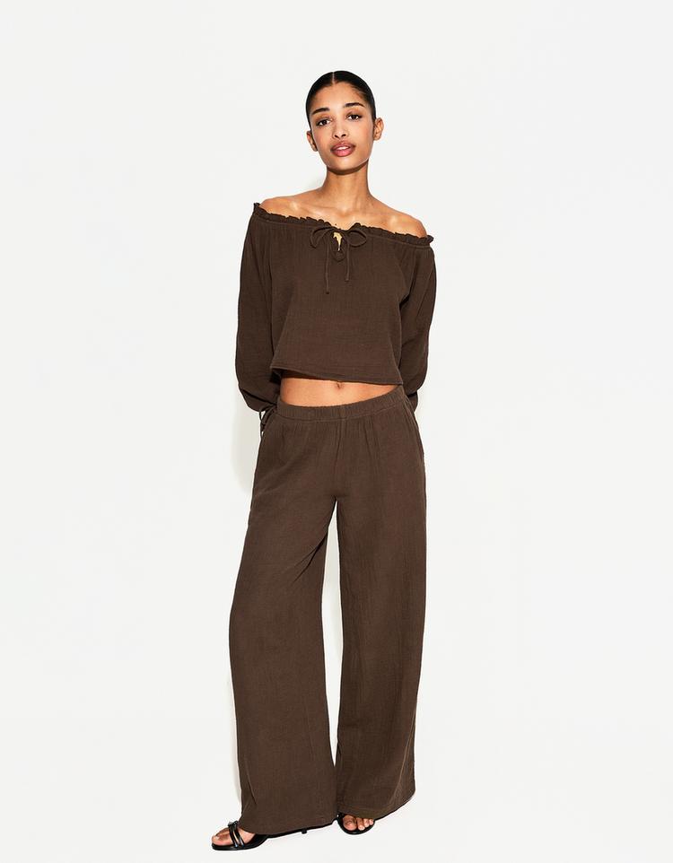 Wide-leg rustic trousers