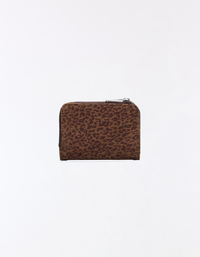 Portamonete stampa animalier con borchie-Marrone