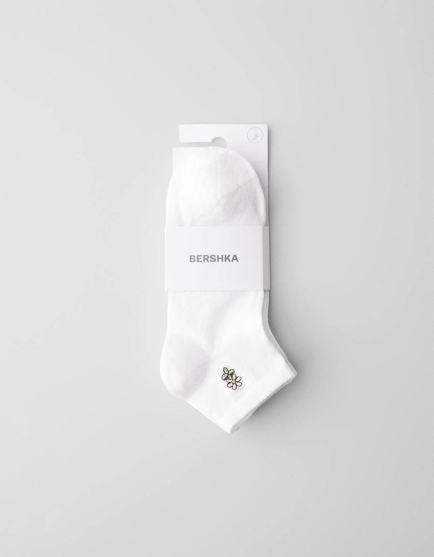 3’lü işlemeli çorap paketi-Beyaz-4