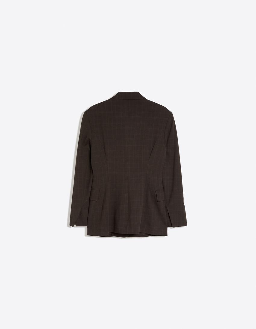 Taillierter Blazer mit Karomuster-Braun
