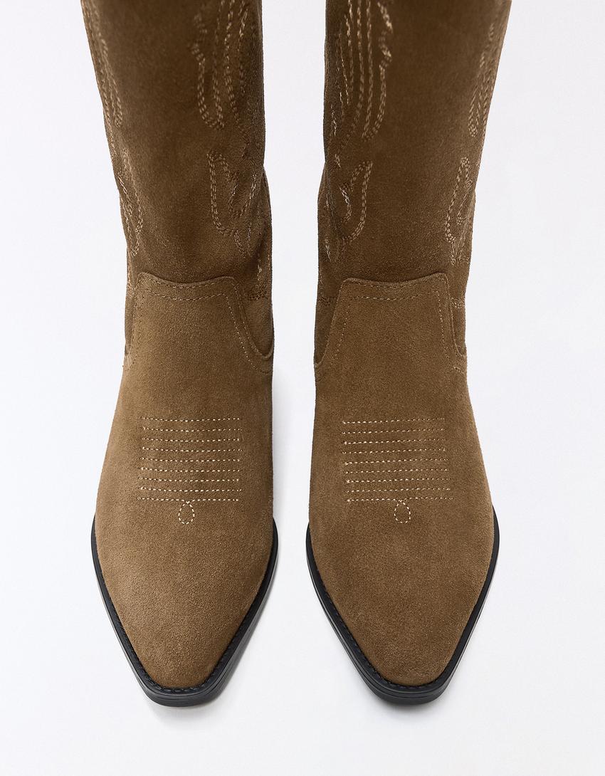 BOTA COWBOY PLANA PIEL-Tostado