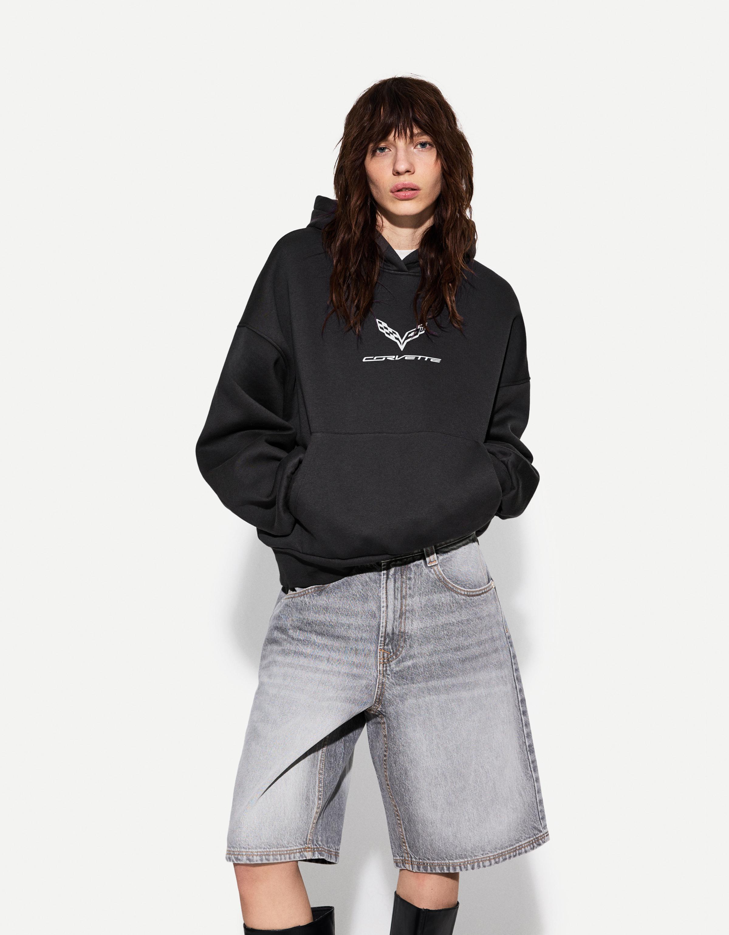 Bershka Sweatshirt Corvette Mit Kapuze Damen Xs Dunkelgrau