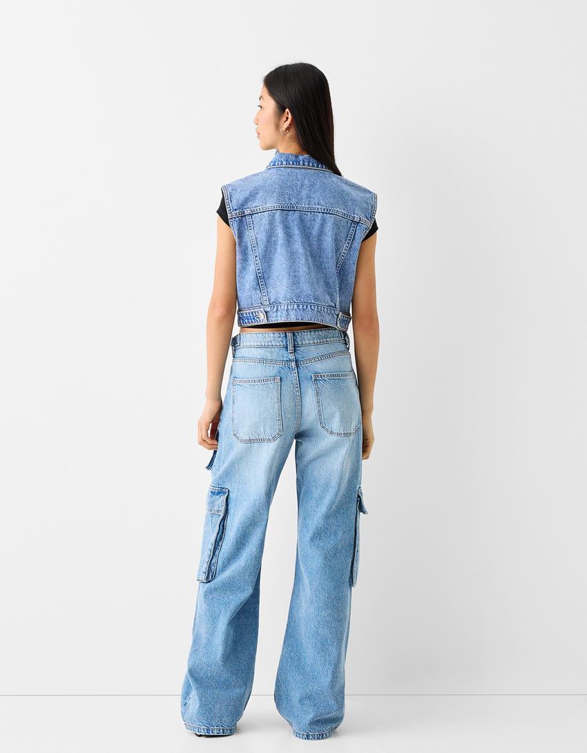 Cropped denim waistcoat-Light blue-2