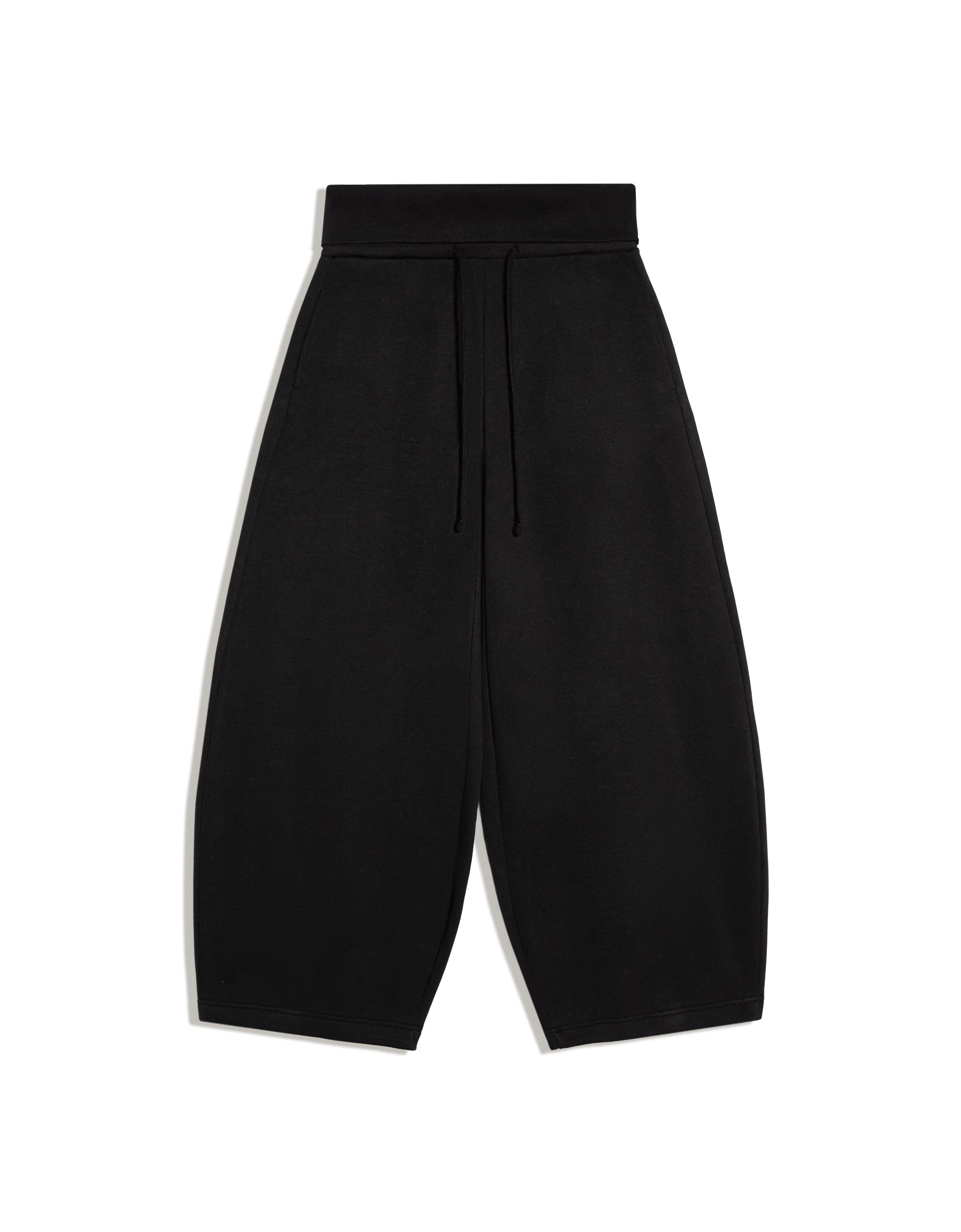 Barrel-leg jersey trousers with fold-over waist — Black