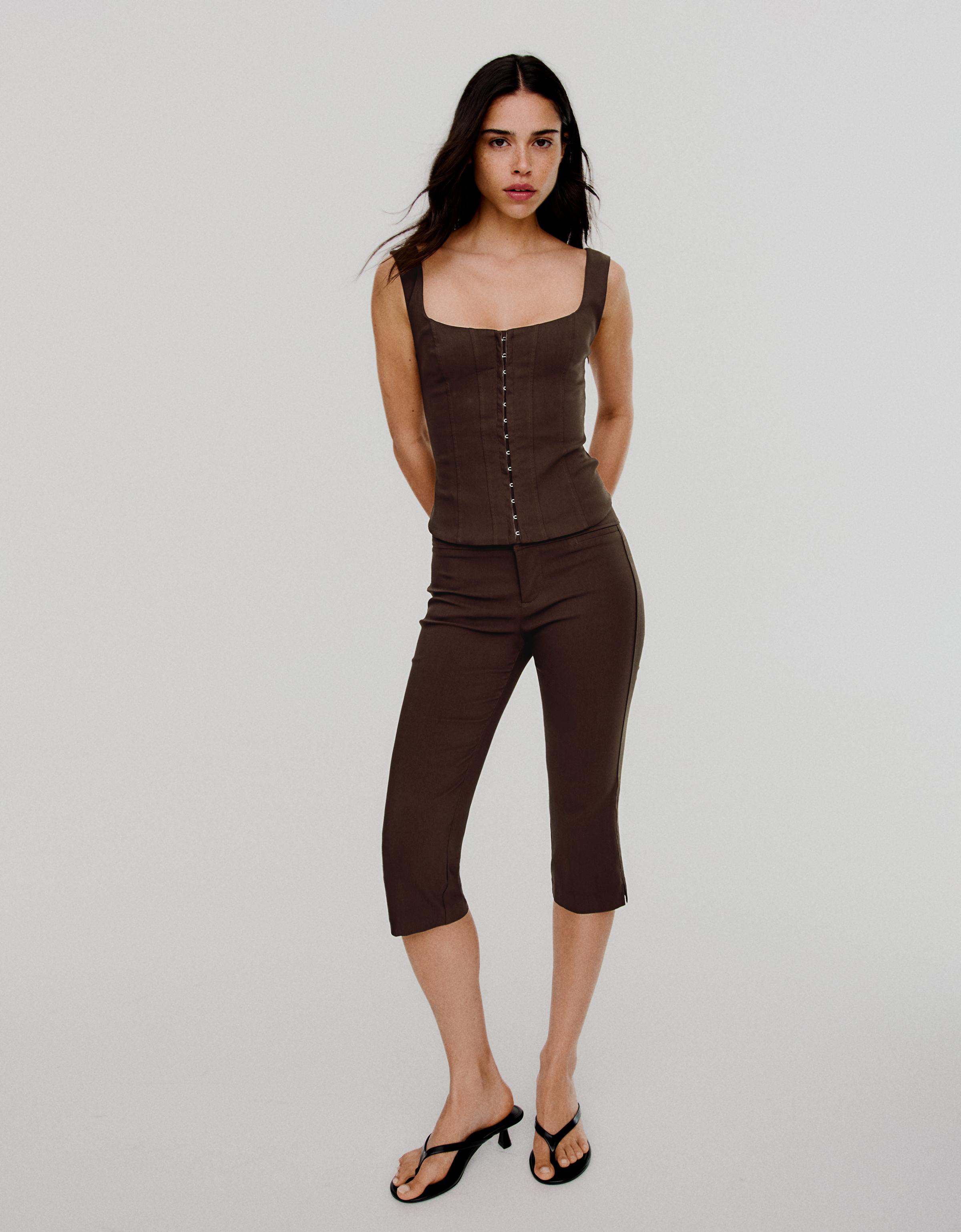 Bershka Top Corsé Bengalina Mujer Marrón