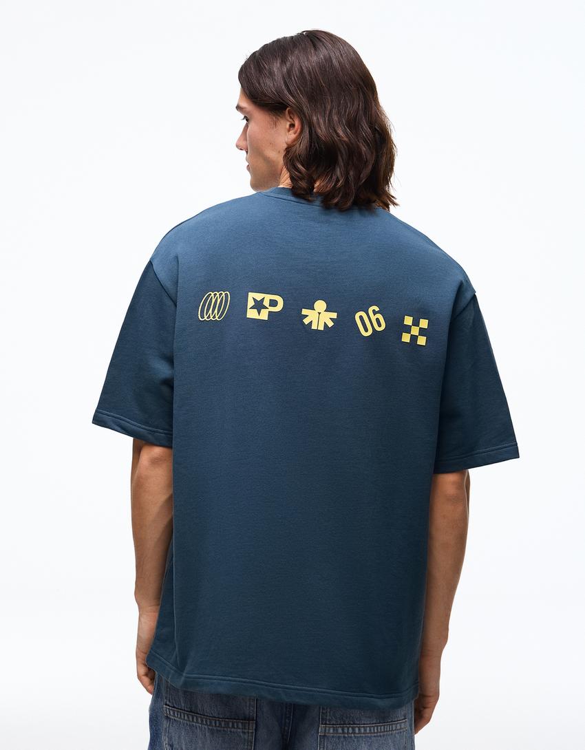 Printed short sleeve plush T-shirt-Blue