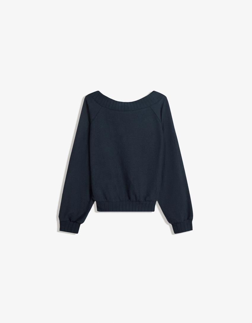 Open-back knit sweater-Navy