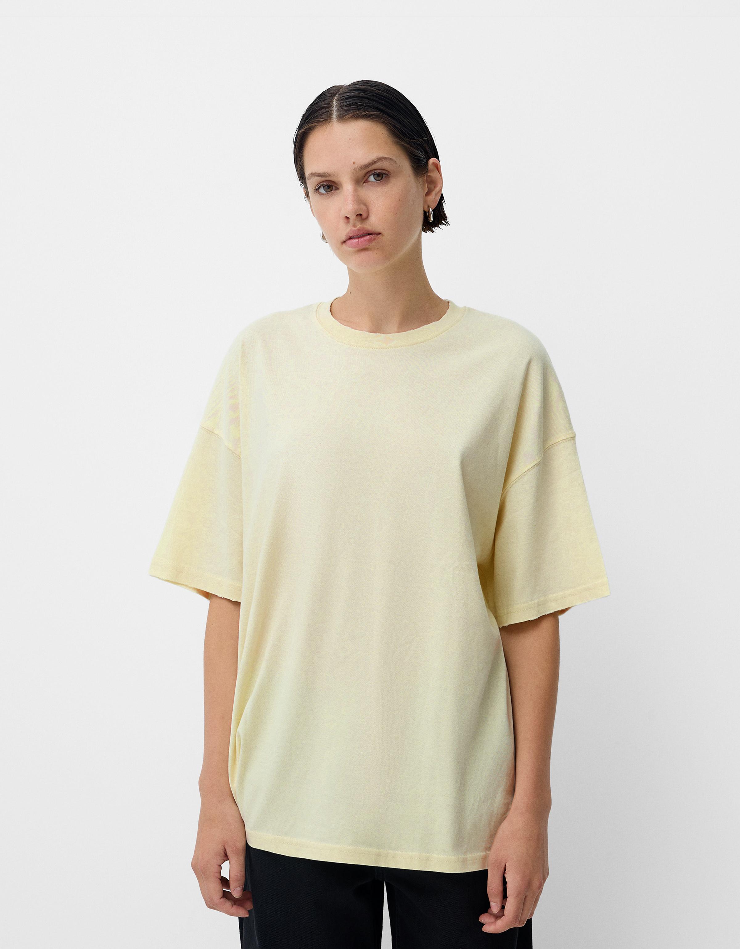 Bershka Kurzärmeliges Oversize-Shirt Damen Xs Gelb