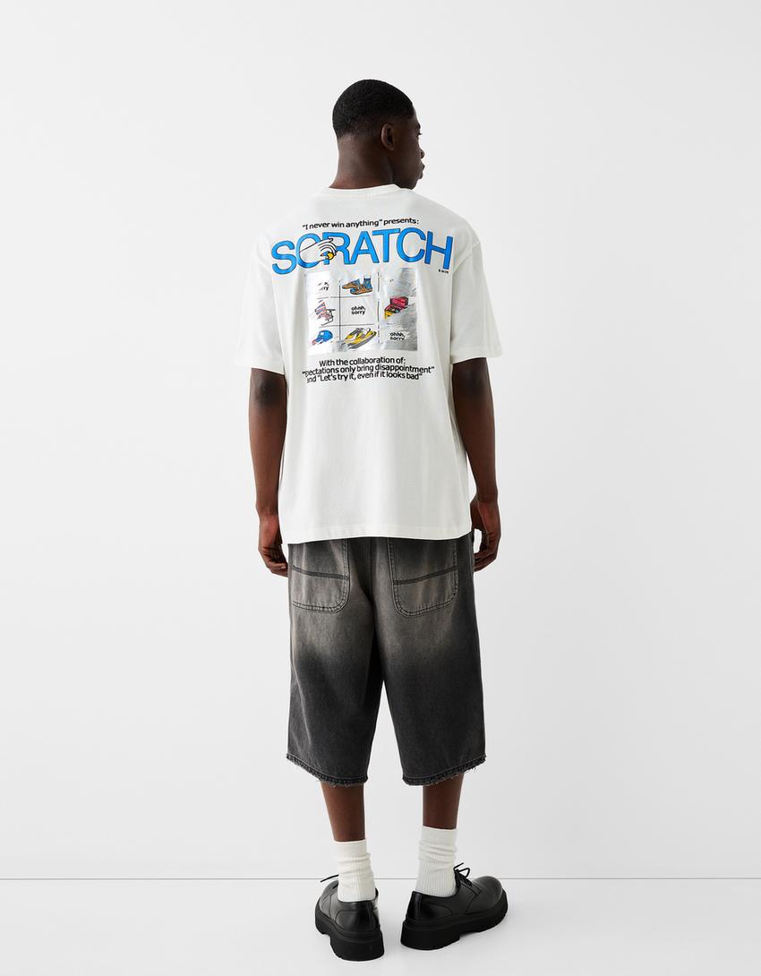 T-shirt manches courtes boxy fit imprimé-Blanc-1