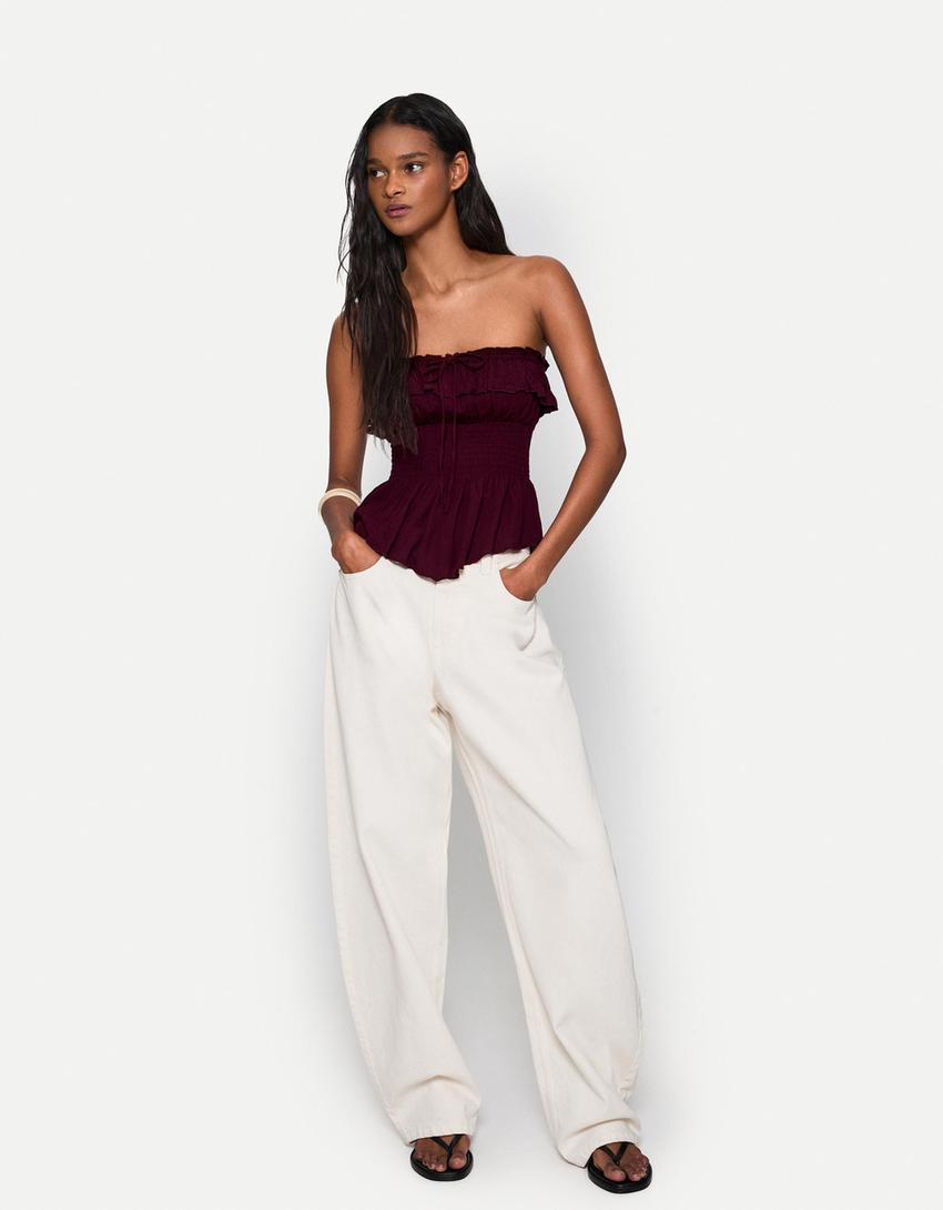Ruffled textured bandeau top-Violet-2