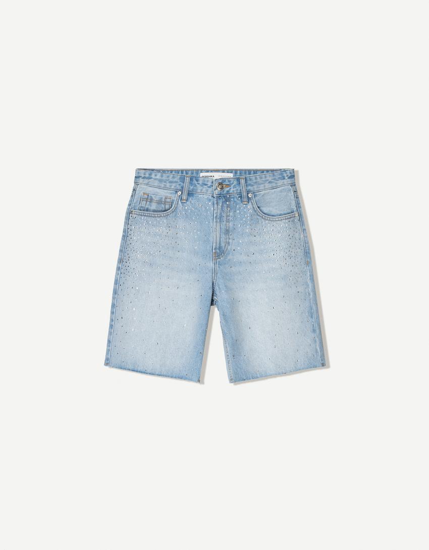 Denim Bermudas with rhinestones