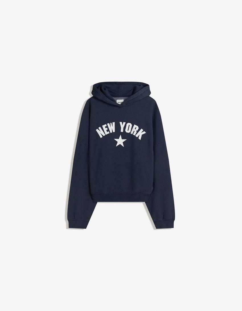 Sweat capuche imprimé-Marine