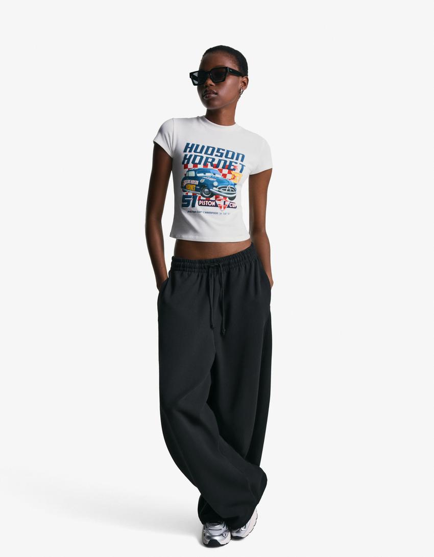 T-shirt met Cars print en korte mouw-Gebroken Wit
