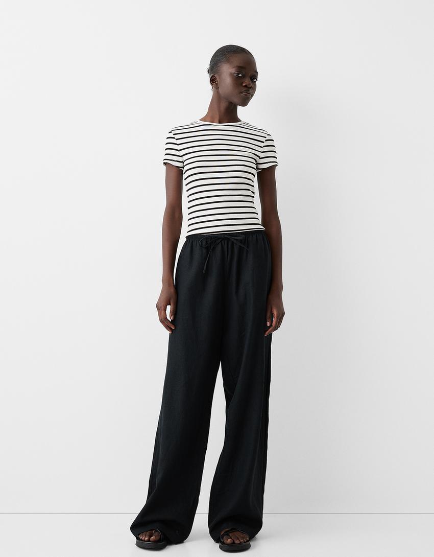 T-shirt de manga curta decote redondo-Branco / Preto-3