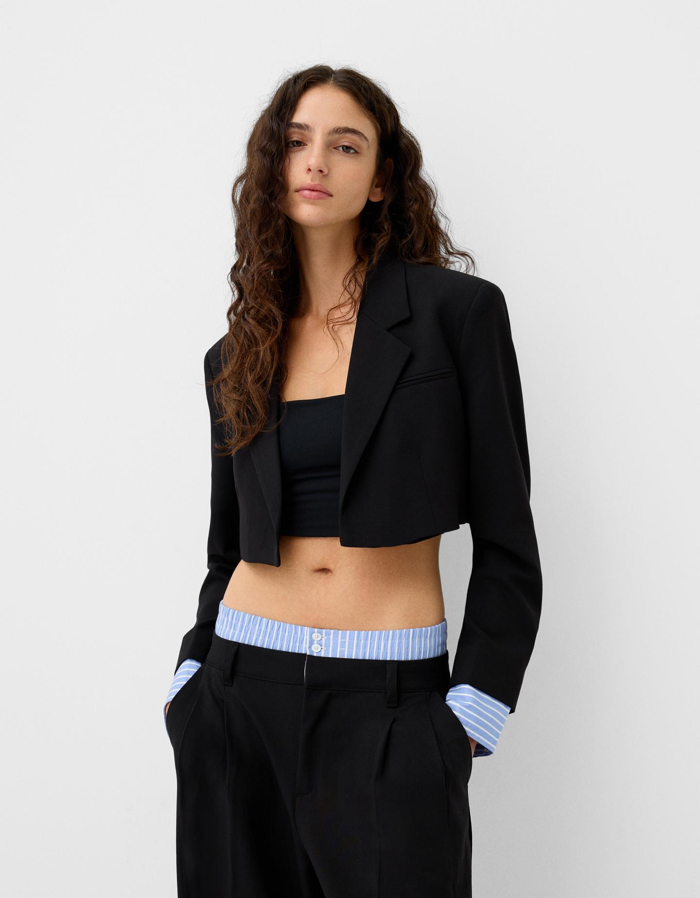 Bershka Blazer Cropped A Contrasto Donna L Nero