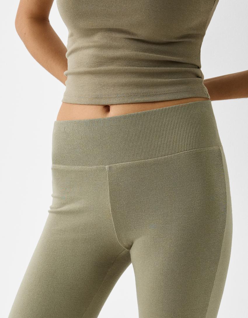 بنطال جرسي بخصر مضلع-كاكي-5