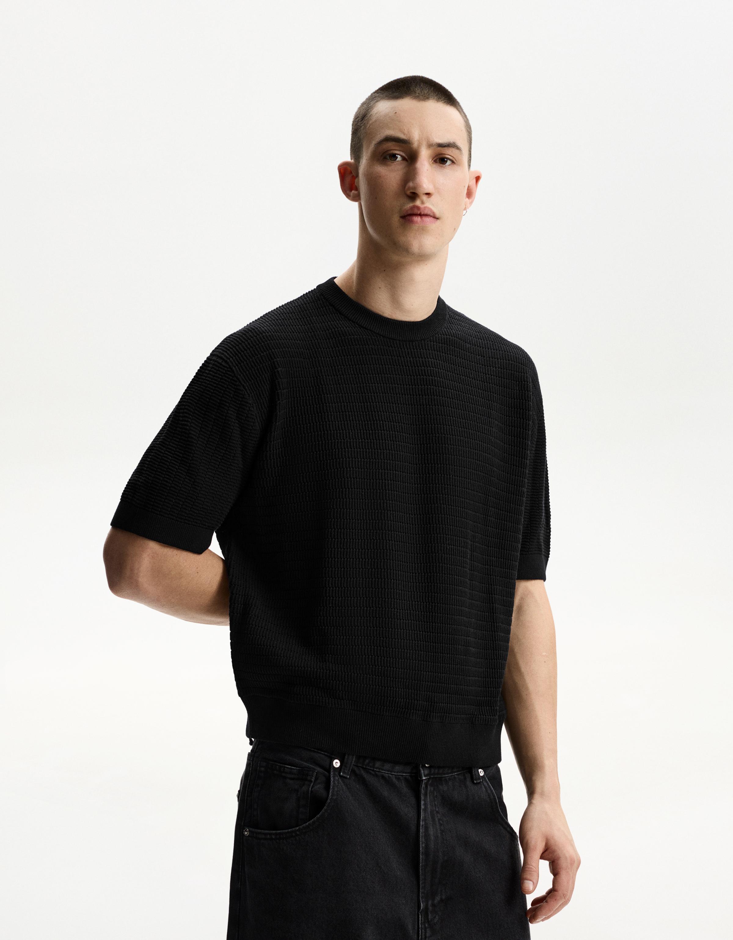 Bershka T-Shirt Mit Strukturmuster Herren Xs Schwarz