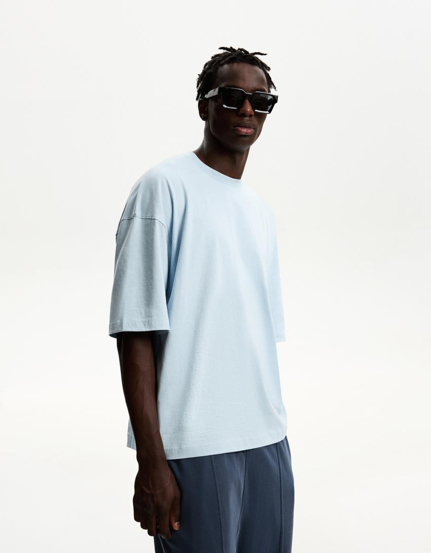 Koszulka oversize z krótkim rękawem-Jasnoniebieski