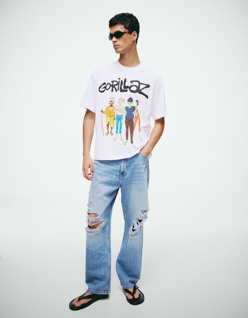 T-shirt relaxed fit imprimé GORILLAZ-Blanc cassé