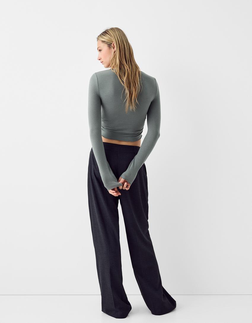 Top manches longues col bateau coutures-Vert-1